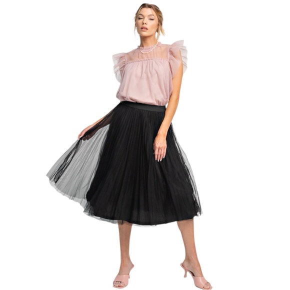 CAP SLEEVE TULLE RUFFLE TOP - Picture 3 of 4